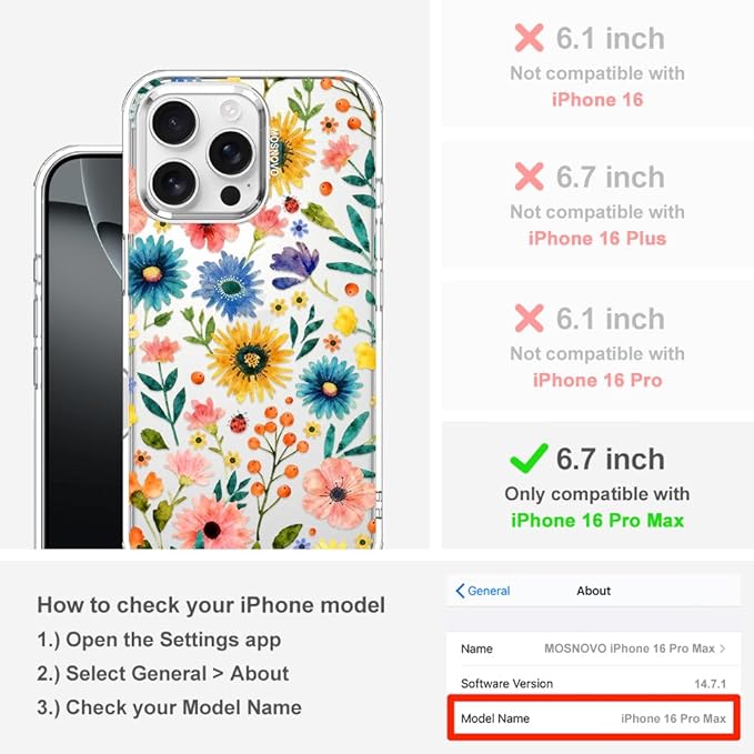 MOSNOVO for iPhone 16 Pro Max Case, Shockproof Military-Grade Protection 6.6ft - Image 2