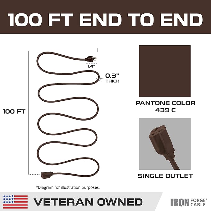 Iron Forge Cable Outdoor Brown Extension Cord 100 ft - Image 8