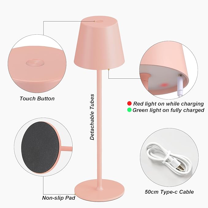 Kakanuo Cordless Table Lamp Rechargeable Pink - Image 6
