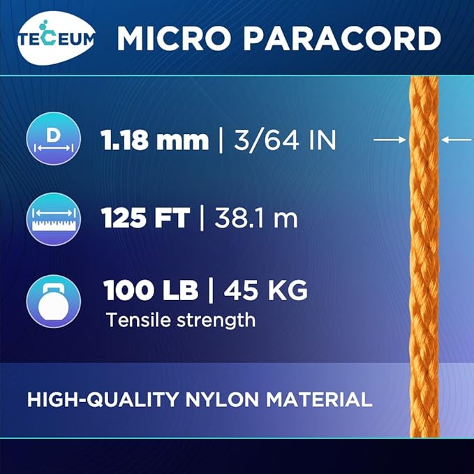 TECEUM Micro Paracord – 1.18 mm X 125 ft – Micro Utility Cord – Thin Braided - Image 2