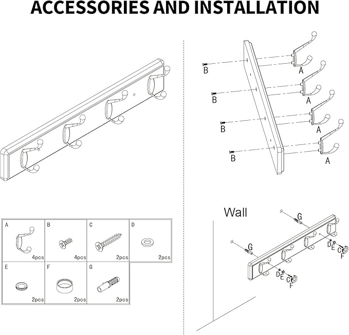 Badiano Wooden Coat Rack, Wall-Mounted Organizer - Image 7