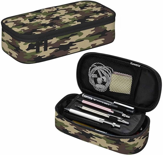 Camouflage Pencil Holder Bag Brown Green Abstract Modern Pattern Pencil Case - Image 7