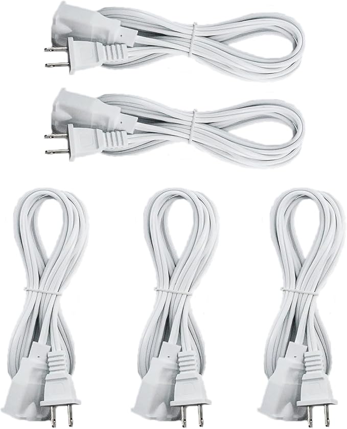 5Pack Extension Cord 10 FT, 2 Prong Power Cable by Yeatel