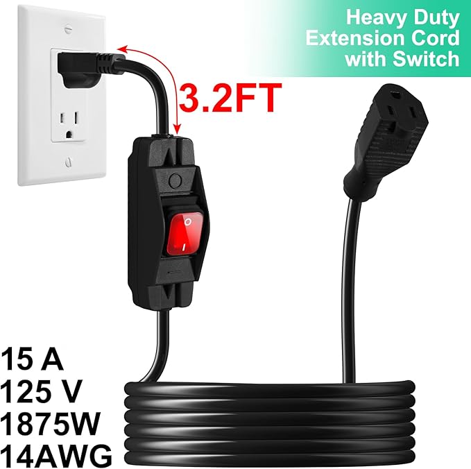 Outdoor Waterproof On/Off Switch Extension Cord, Heavy Duty 125v/250v Black - Image 3
