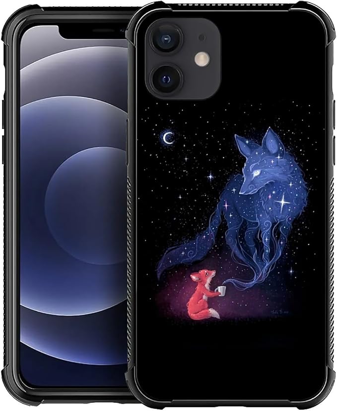 for iPhone 12/12 Pro Case, Galaxy Fox Wolf Pattern Graphic Design Girl Boy Soft by FKBRCL4U