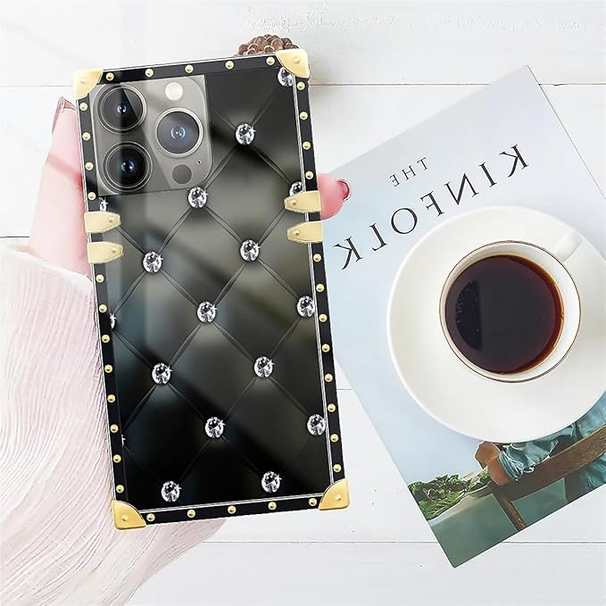 Compatible with iPhone 15 Pro Max Case, Shiny Black Sofa Crystal Luxury Golden - Image 7