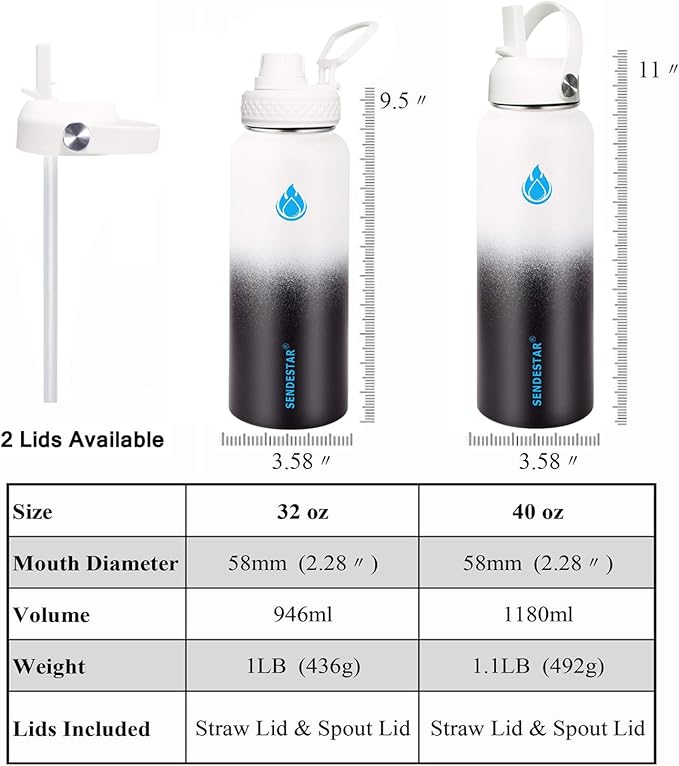 SENDESTAR Water Bottle 40oz Double Wall Vacuum Insulated Leak Proof Stainless - Image 4