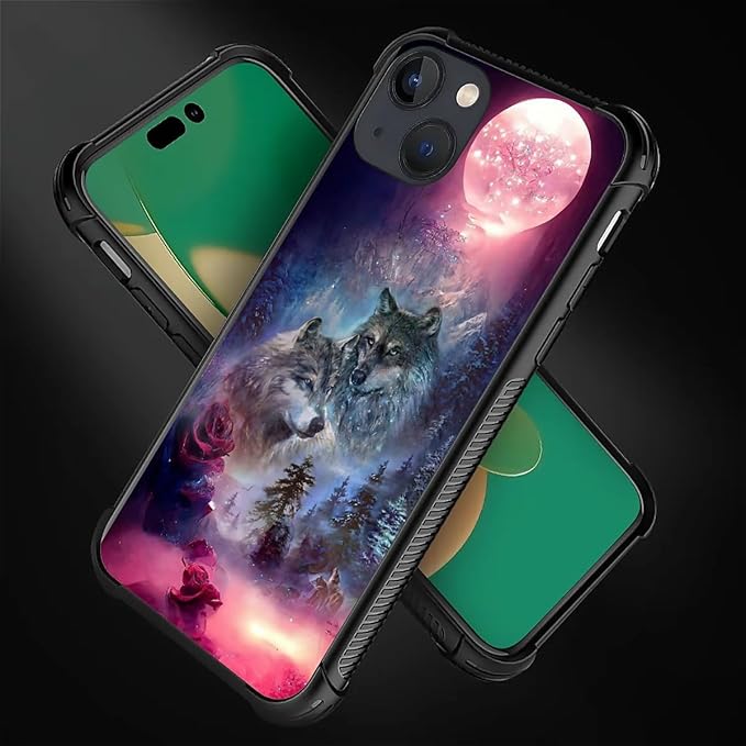 for iPhone 13 Case, Star Two Wolfs Howling Pattern Graphic Design Girl Boy Soft - Image 5