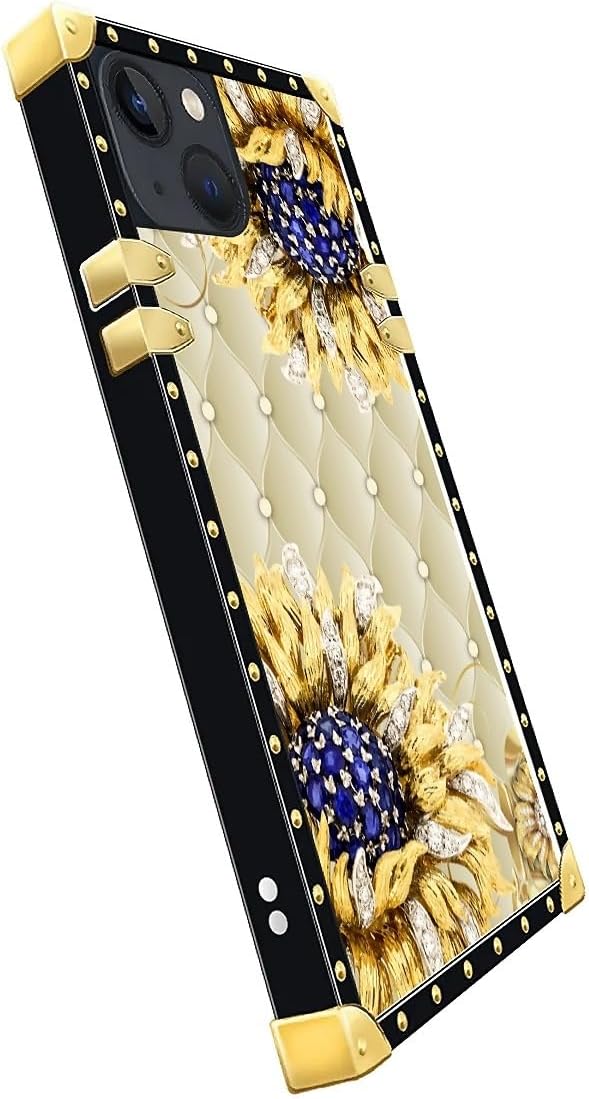 Compatible with iPhone 13 Case, Sunflower Diamonds Leather Luxury Golden - Image 4