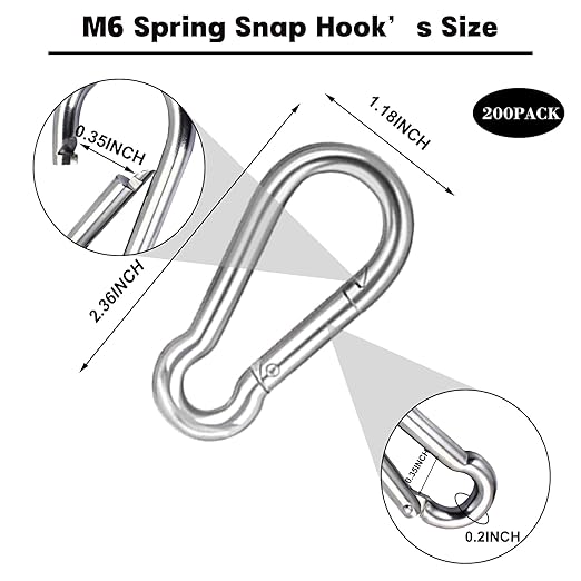 200PCS 2.36'' Spring Snap Hook, M6 1/4Inch Galvanized Silver Steel Carabiner - Image 2