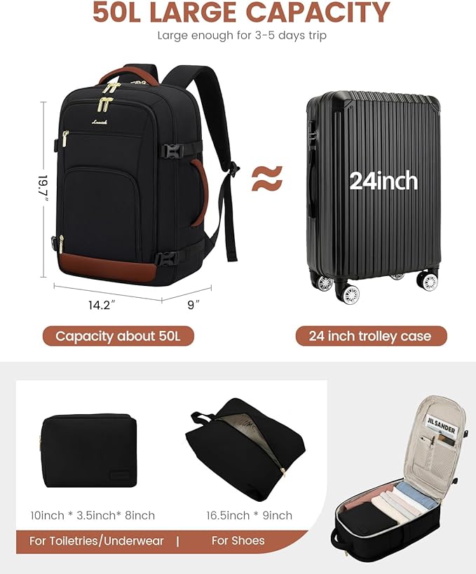 LOVEVOOK Travel Backpack For Women Flight Approved, 50L Large Carry On Backpack - Image 2