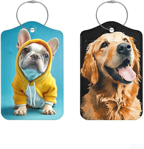 2 Pack Cute Dog Luggage Tags for Suitcases, PU Leather Bag Identifiers by Cmialusie