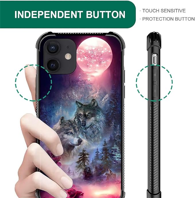 for iPhone 12 Mini Case, Star Two Wolfs Howling Pattern Graphic Design Girl Boy - Image 7