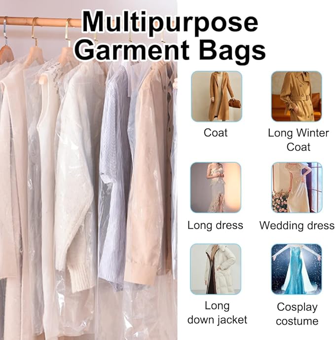 BEISHIDA 20PCS 60 Inch Plastic Garment Bag-Plastic Clear Dry Cleaner Laundry - Image 4