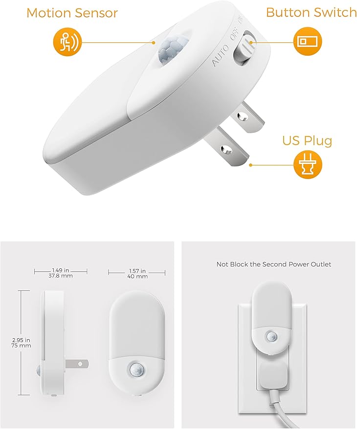 L LOHAS LED Amber Night Light, 2 Pack, Night Lights Plug into Wall Motion Sensor - Image 4