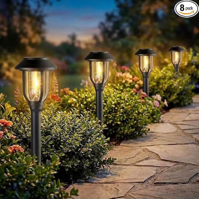 Solar Pathway Lights Outdoor 8 Pack, Warm White Solar Path Lights, Waterproof by DOESLAG