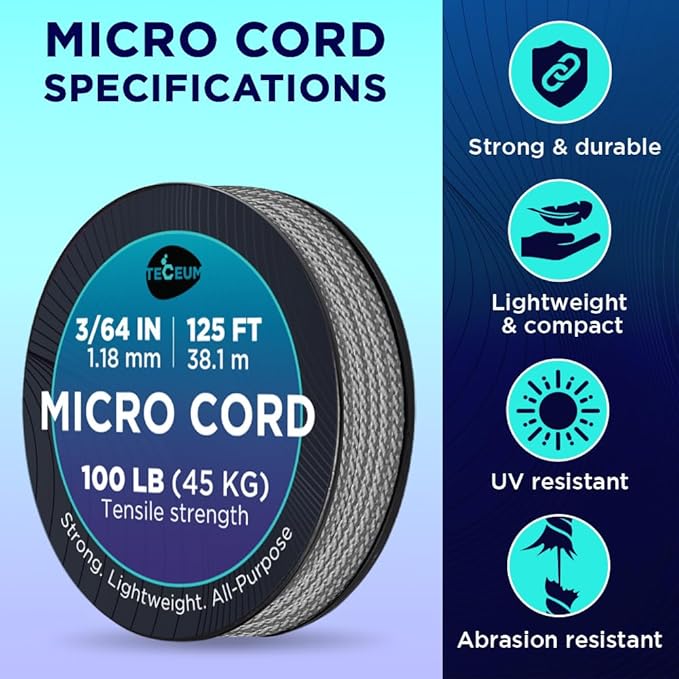 TECEUM Micro Paracord – 1.18 mm X 125 ft – Micro Utility Cord – Thin Braided - Image 4
