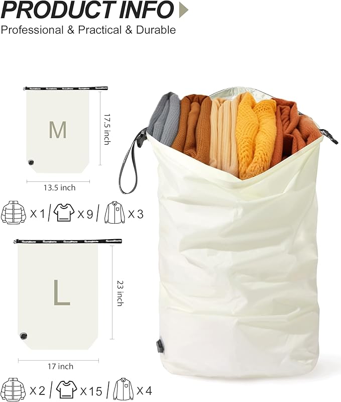 Travel Laundry Bag, Pump-free Vacuum Compression Dirty Clothes Bag, Medium - Image 2