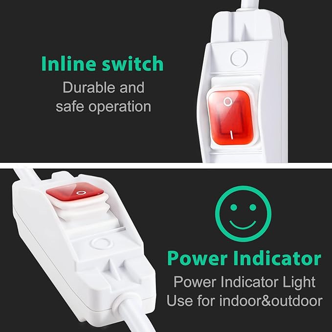 Outdoor Waterproof On/Off Switch Extension Cord, Heavy Duty 125v/250v Black - Image 6