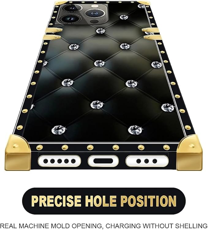 Compatible with iPhone 13 Pro Max Case, Shiny Black Sofa Crystal Luxury Golden - Image 5