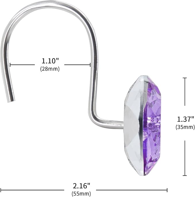 MitoVilla Purple Shower Curtain Hooks Rings, Metal Shower Hooks - Image 5