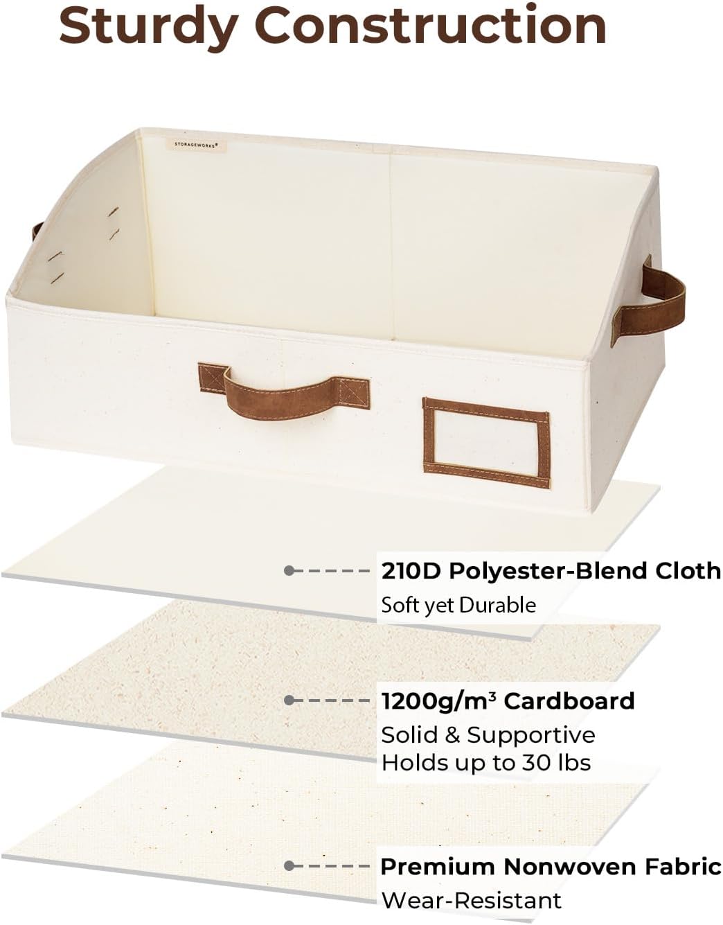 StorageWorks Closet Storage Bins, Trapezoid Organizer Box for Shelves, Fabric Clothes Bin, Foldable Organizing Baskets with Handles, Large, Ivory White, 3-Pack