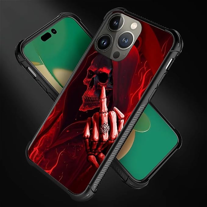 for iPhone 11 Pro Case, Gestures Funny Skull Pattern Graphic Design Girl Boy - Image 2
