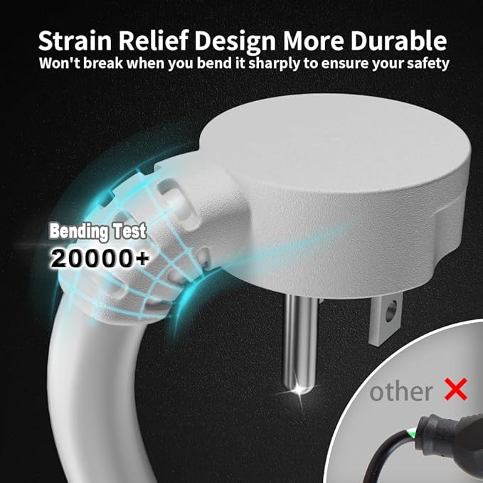 HUANCHAIN 14 Gauge 10 FT Flat Plug Extension Cord White Indoor Outdoor - Image 3