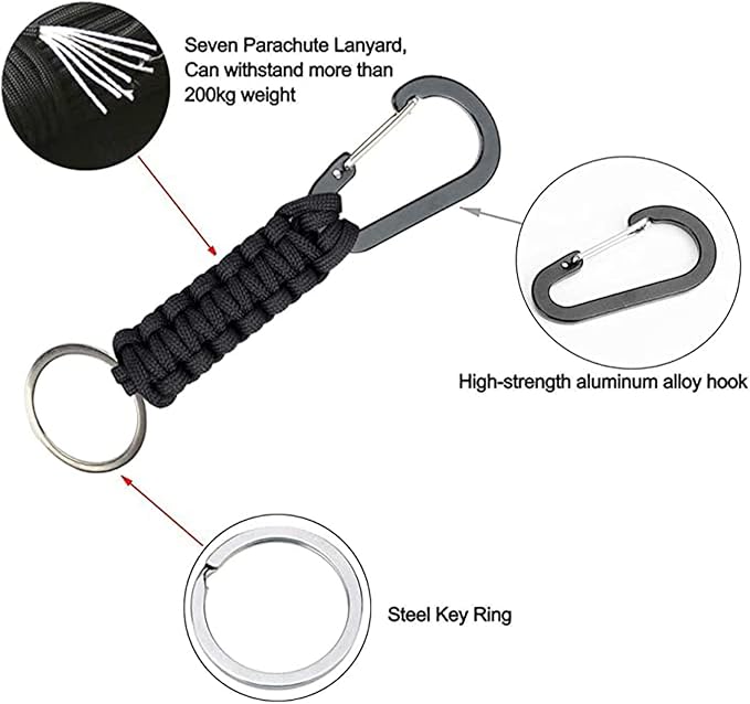 BRAVESHINE Paracord Keychain Carabiner Clip, D Ring Lanyard Hanger Stroller Hook - Image 2