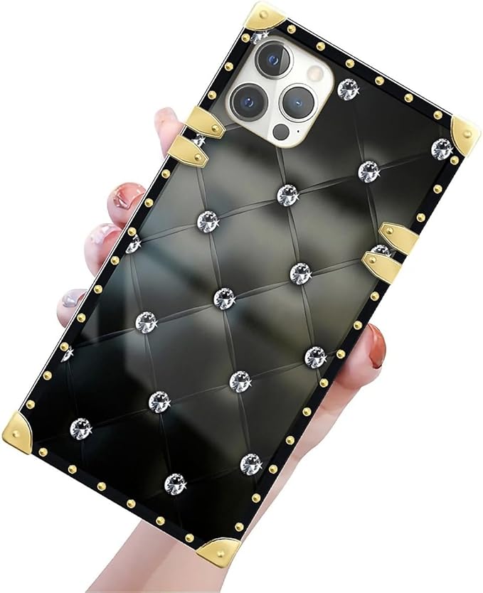 Compatible with iPhone 12 Pro Max Case, Shiny Black Sofa Crystal Luxury Golden - Image 3