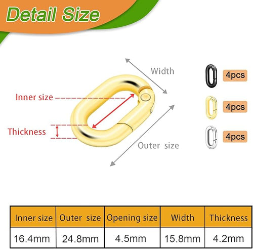 12Pack 5/8 Inch Small Oval Keyring, Metal Tiny Carabiner Spring Snap Hooks Clip - Image 2