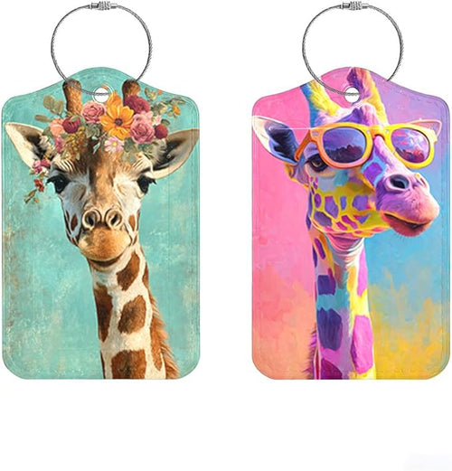 2 Pack Giraffe Luggage Tags for Suitcases, Floral & Sunglasses Animal Travel ID by Cmialusie