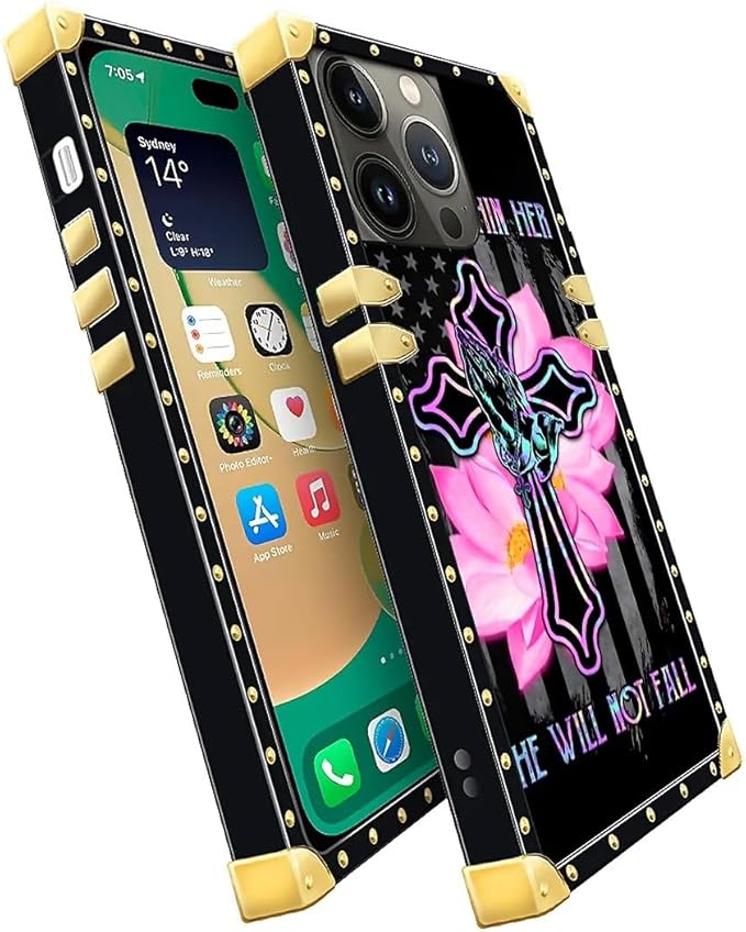 Compatible with iPhone 14 Pro Case, Praying Cross Hands Luxury Golden Decoration - Image 3