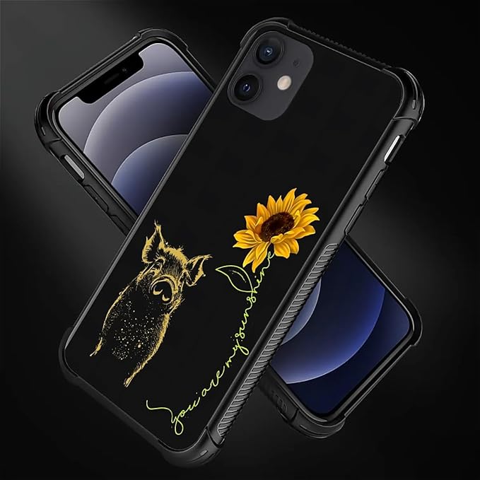 for iPhone 12 Mini Case, Pig Sunflower Yellow Sunshine Pattern Made of Soft - Image 6
