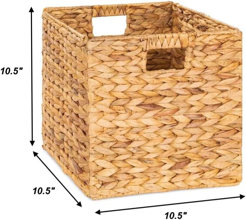 Storage Cube 10.5 x 10.5in, Wicker Storage Baskets for Shelves, Water Hyacinth Storage Baskets, Square Wicker Storage Basket (2 Packs 10.5in)