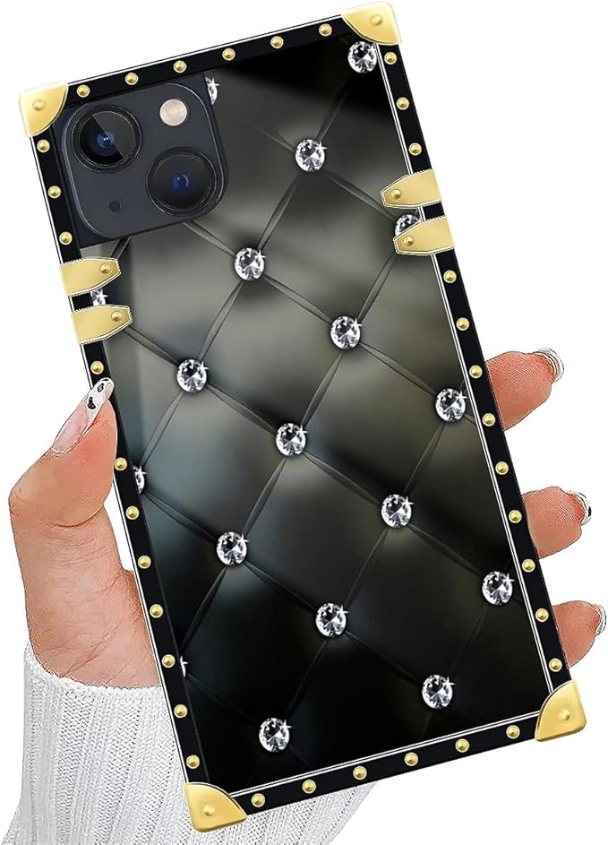 Compatible with iPhone 15 Case, Shiny Black Sofa Crystal Luxury Golden - Image 5
