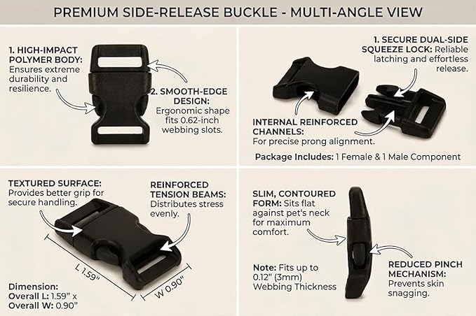 5/8" Black Plastic Side Release Buckle Curved Quick Release - Image 3