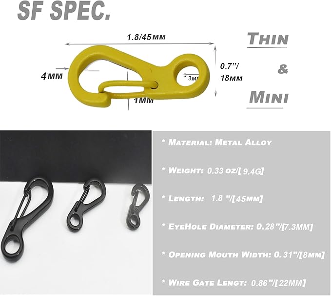 Mini Carabiner Clips with Metal Spring Wiregate Hook and Little Eye Hole - Image 2