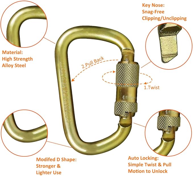 DEKABR Carabiner Heavy Duty, 45KN Twist Lock Steel Auto Locking Climbing - Image 6