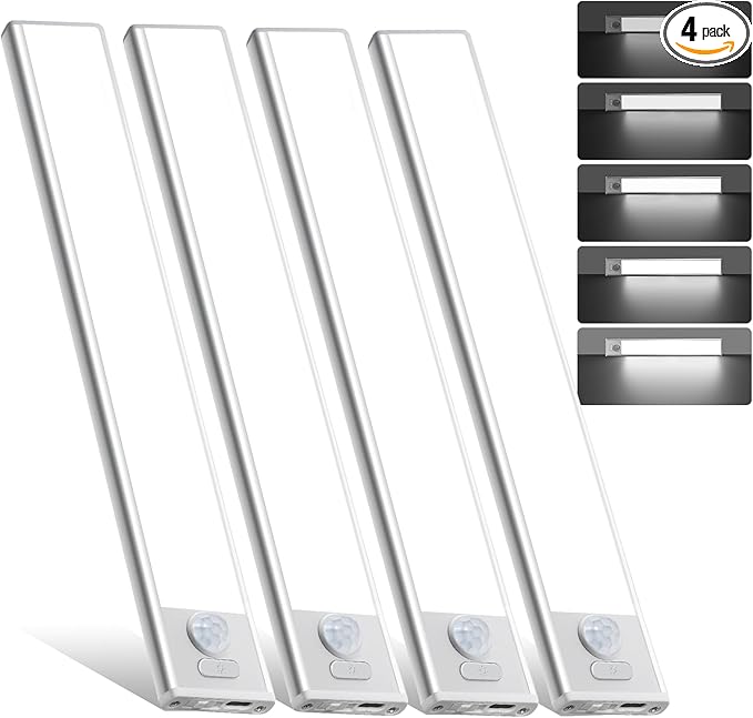 16inch Under Cabinet Lighting, 4 Pack Rechargeable Motion Sensor Light Indoor by AVEVA