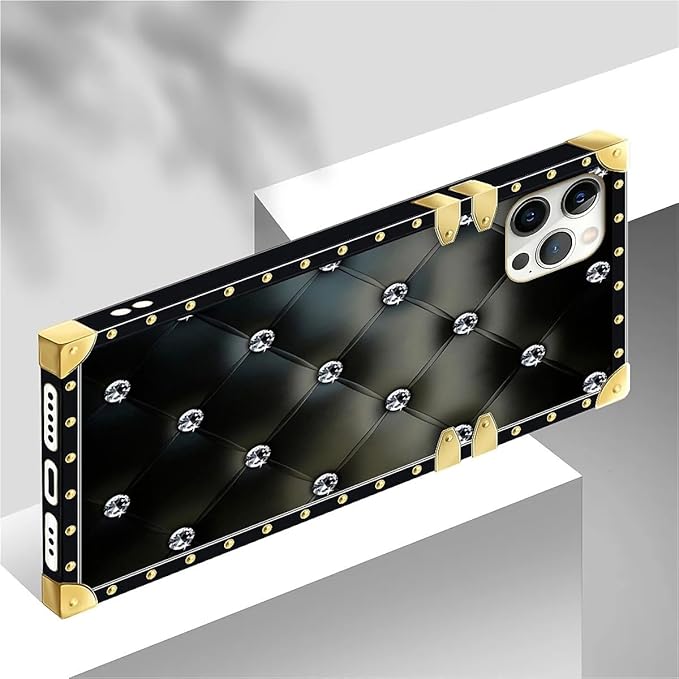 Compatible with iPhone 12/12 Pro Case, Shiny Black Sofa Crystal Luxury Golden - Image 4
