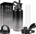 Water Bottle Insulated 32oz 40oz 64oz 128oz Straw Lid Spout Lid & 3 Lids by POYAKU