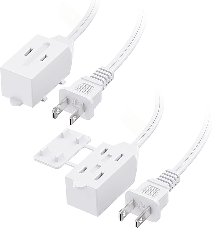 Cable Matters 2-Pack 16 AWG 2 Prong Extension Cord 10 ft, 13A 3-Outlet by CableMatters