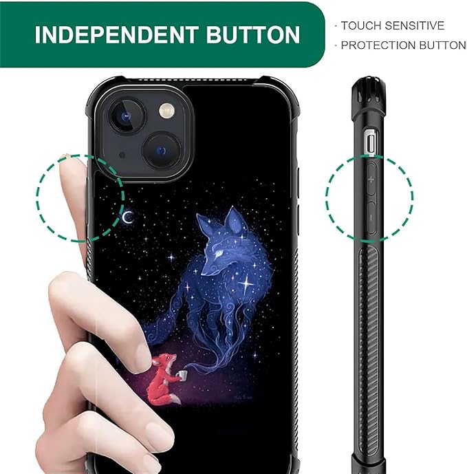 for iPhone 15 Plus Case, Galaxy Fox Wolf Pattern Graphic Design Girl Boy Soft - Image 6
