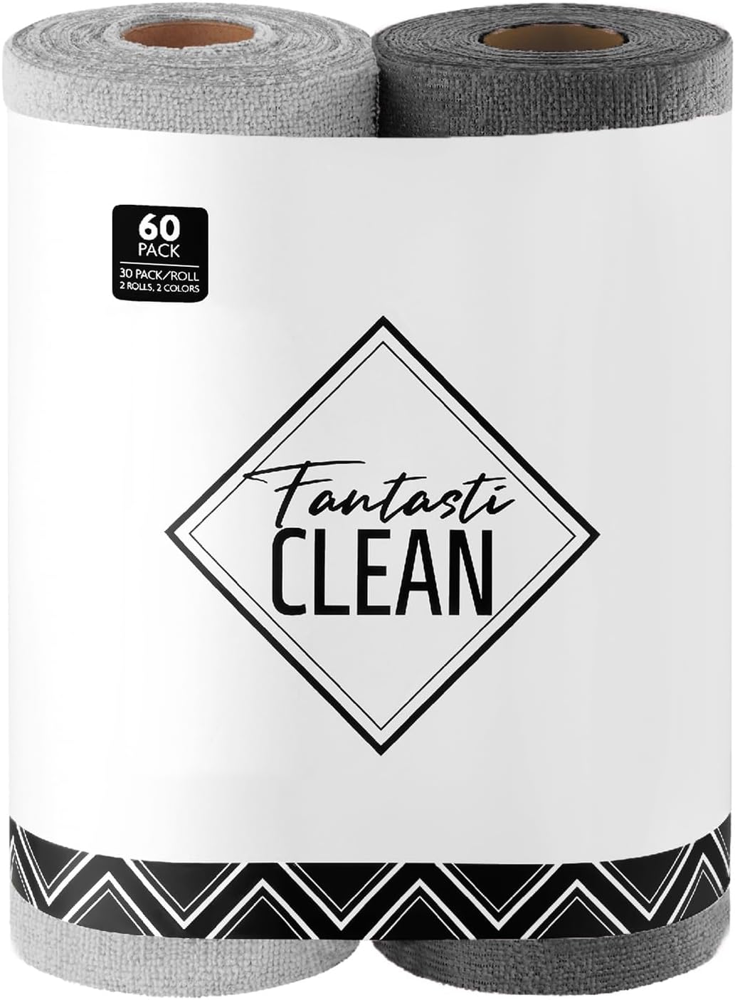 Fantasticlean Microfiber Cleaning Cloth Roll -60 Pack, Tear Away Microfiber Towels, 12" x 12", Reusable, Washable, Scratch Free, Ultra Absorbent for Car, Home Supplies (Grey & DimGrey)