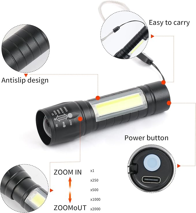 5 Pack Mini Small Pocket LED Flashlight USB-C Rechargeable High Lumens Bright - Image 3