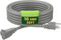 Indoor Outdoor Extension Cord 30 FT, 16/3 SJTW Weatherproof Grey Electrical by GREATIDE