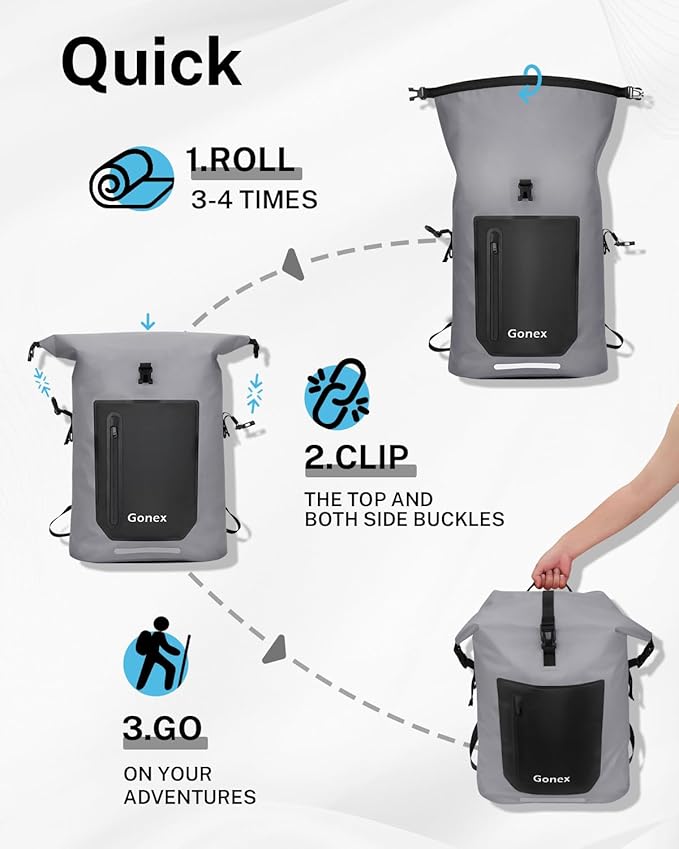 Gonex Ultralight Waterproof TPU Backpack, 35L Roll Top Dry Bag - Image 7