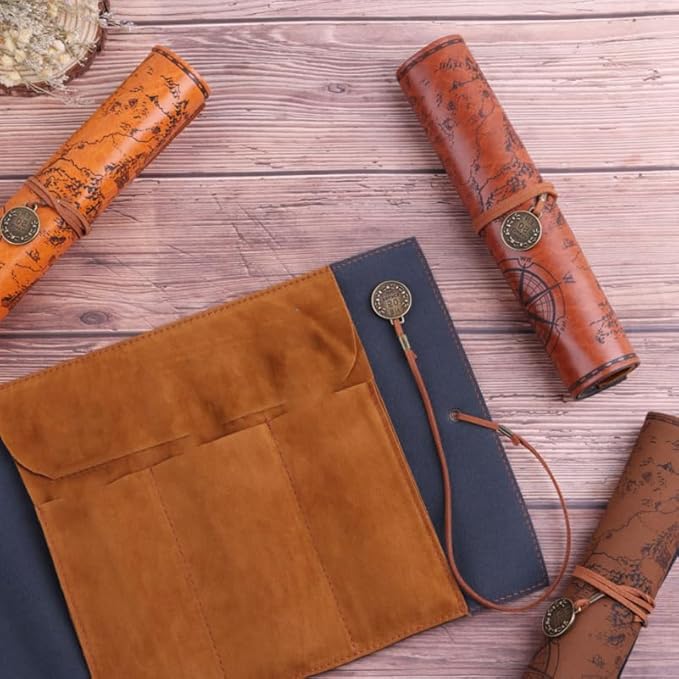MAGICLULU Retro Treasure Map Roll up Pencil Case Leather Large Capacity Pencil - Image 7