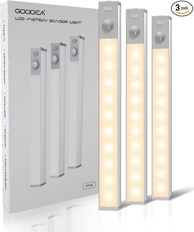 GOODEA 3 Pack Led Under Cabinet Lights Wireless, 7’’ Rechargeable Motion Sensor by Goodea